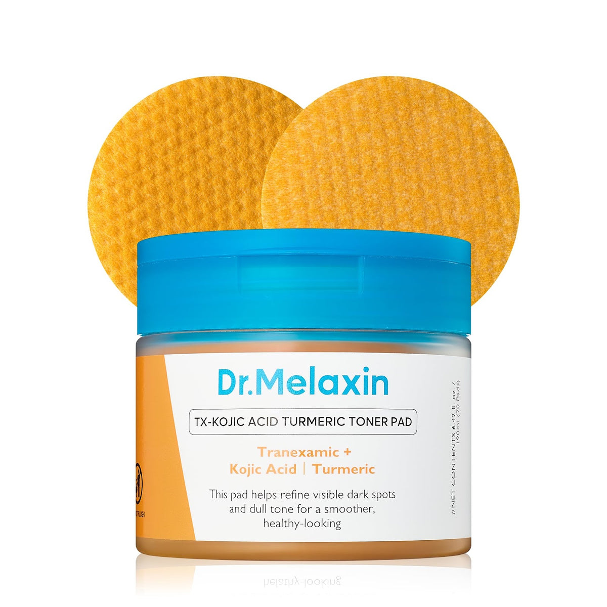 Dr.Melaxin TX-KOJIC ACID TURMERIC TONER PAD Tranexamic + Kojic Acid Turmeric This pad helps refine visible dark spots and dull tone for a smoother, helathy-looking