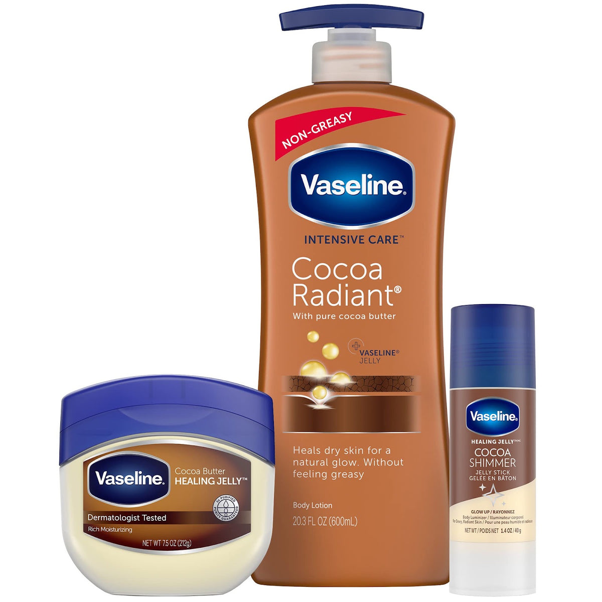 Vaseline. INTENSIVE CARE™ Cocoa Radiant Body Oil 100% PURE COCOA BUTTER Vitalizing body oil for healthy glowing skin Body gel oil 13.5 FL OZ (400mL)