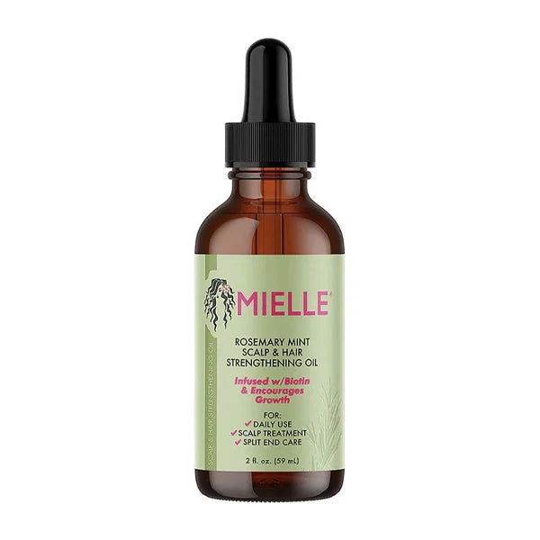 MIELLE STRENGTHENING OIL Infused w/Biofin & Encourages Longer, Healthier Hair FOR: DAILY USE SCALP TREATMENT SPLIT END CARE 2 fl. oz. (59 mL)