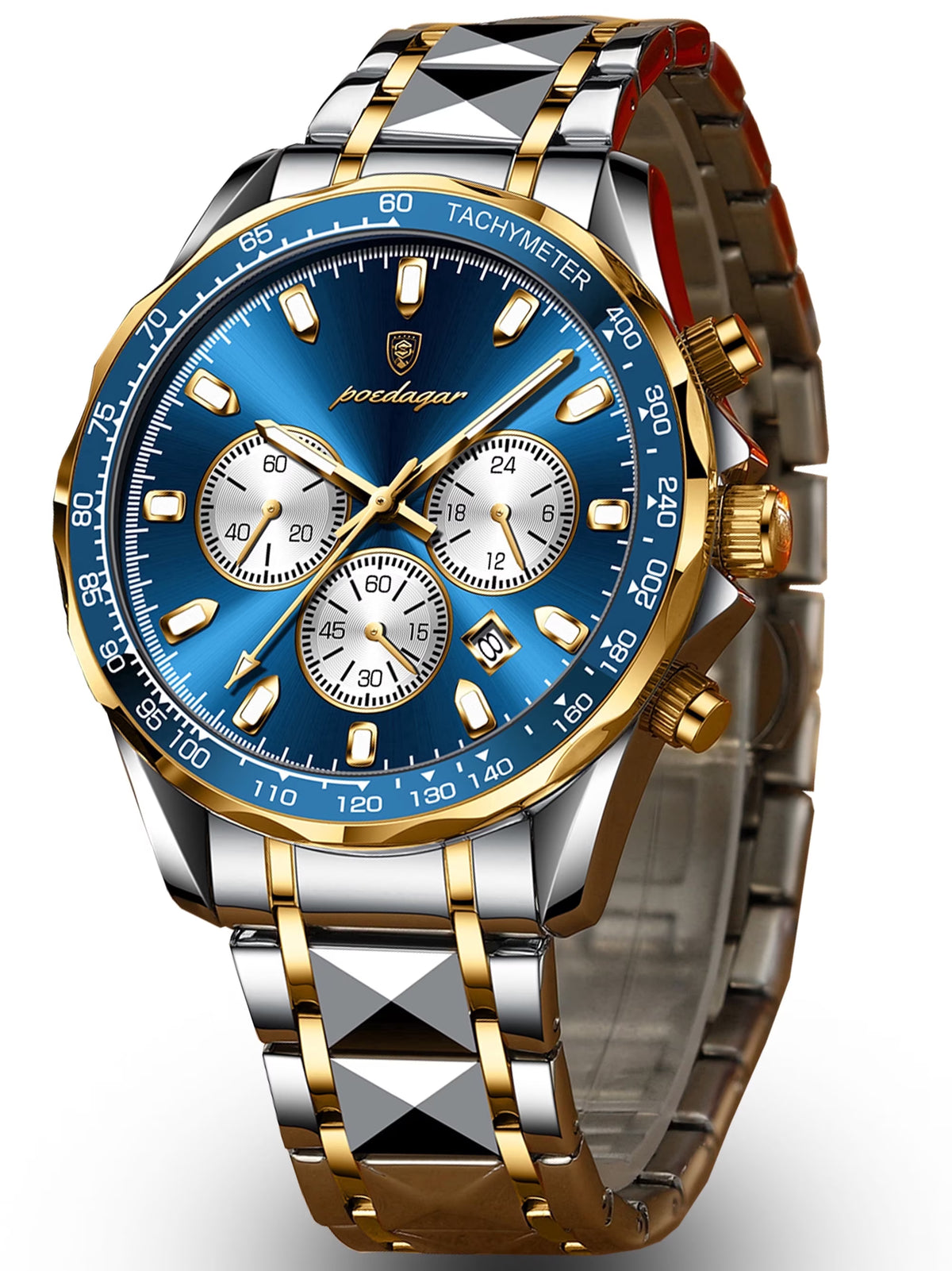 POEDAGAR MENS WATCH TOW TONE BLUE
