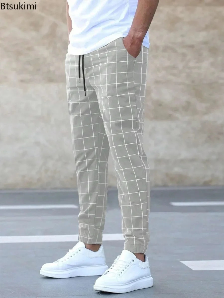 2026 New Spring Autumn Casual Pants Men's Plaid Drawstring Loose Trousers Trend Streetwear Sweatpants Male Business Sport Pants