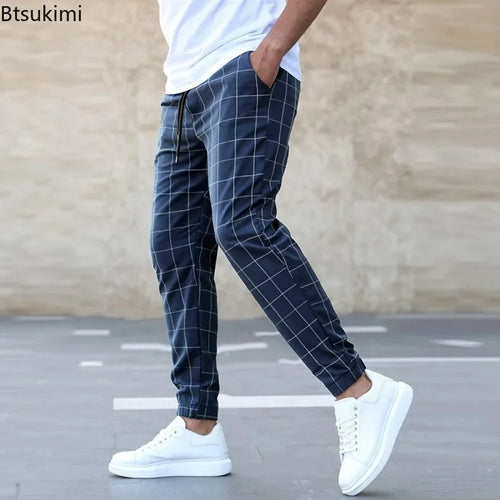 2026 New Spring Autumn Casual Pants Men's Plaid Drawstring Loose Trousers Trend Streetwear Sweatpants Male Business Sport Pants