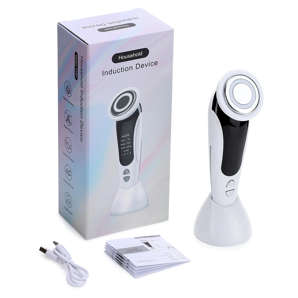 EMS Facial Massager Face Beauty Instrument with Induced Vibration and Hot Compress Face Skin Care Tool LED Light Therapy