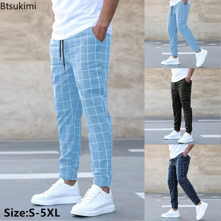 2026 New Spring Autumn Casual Pants Men's Plaid Drawstring Loose Trousers Trend Streetwear Sweatpants Male Business Sport Pants