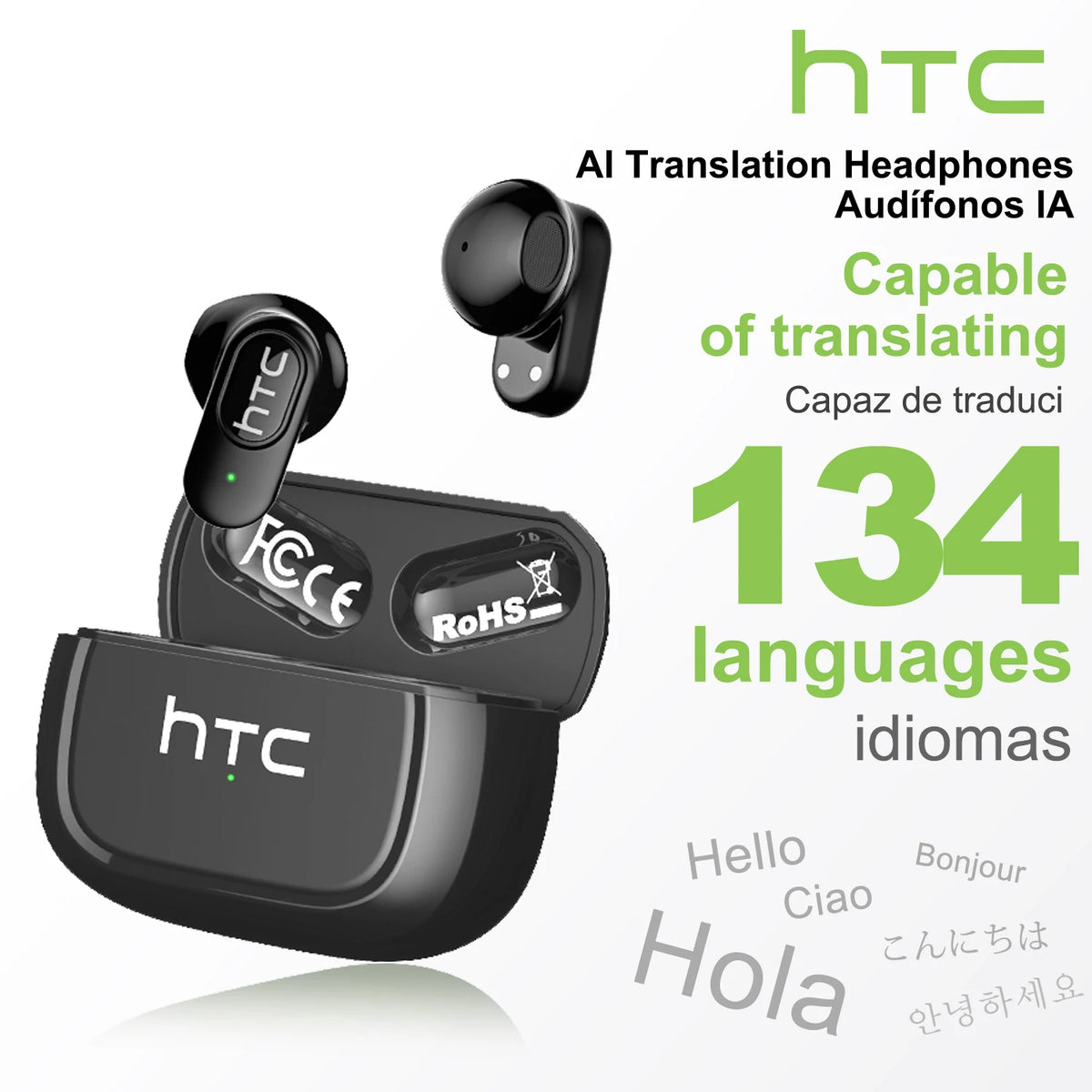 【AI Translator Earbuds】HTC NE51 Bluetooth Earphones TWS In-Ear Sport Wireless Headphones Long Life with Mic Ultralight Earbuds