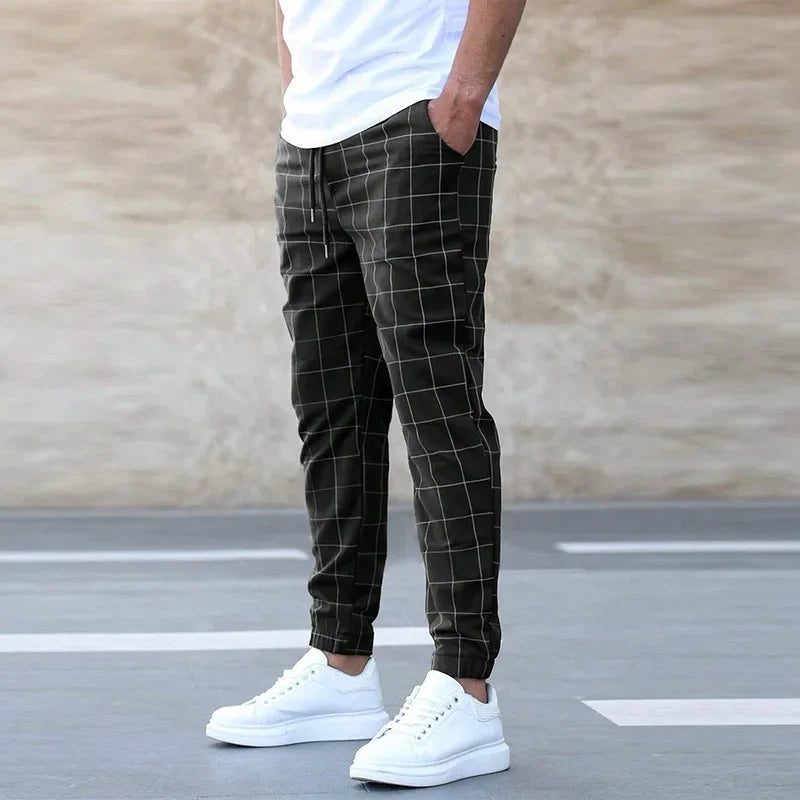 2026 New Spring Autumn Casual Pants Men's Plaid Drawstring Loose Trousers Trend Streetwear Sweatpants Male Business Sport Pants