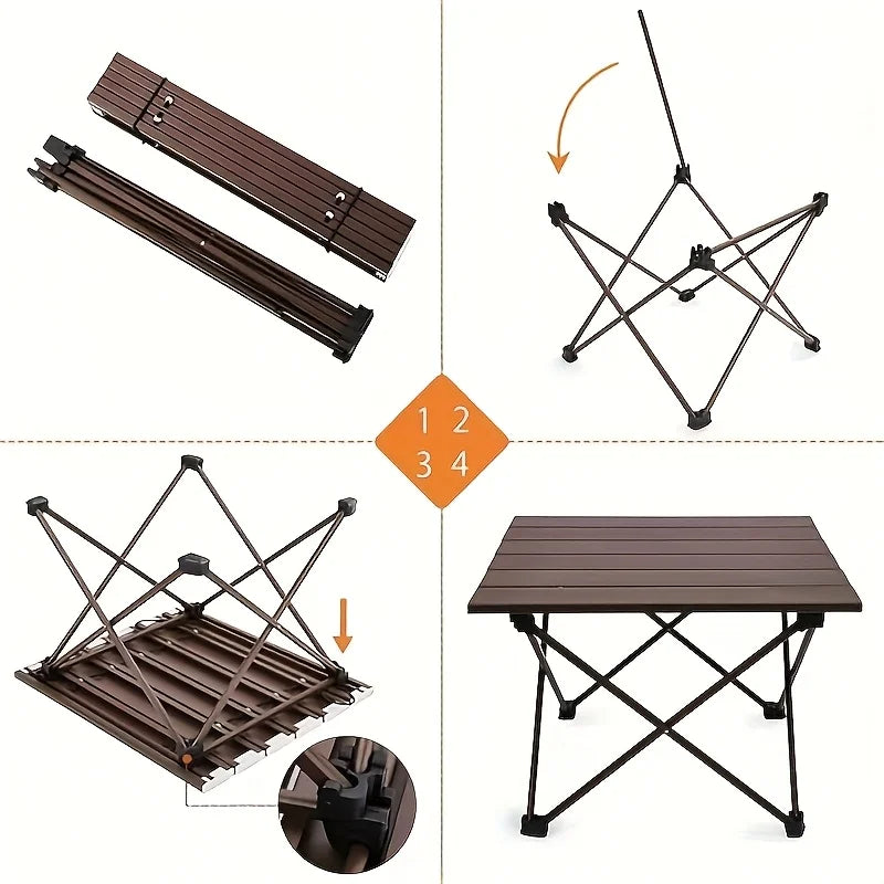 1pcSmall Portable Folding Stainless Steel Multifunctional Outdoor Camping Side Table for Beach Picnic BBQ Hiking Boating Cooking