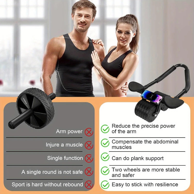 2-in-1 Dual Wheel Abdominal Exercise Roller Non-slip Stable Fitness Equipment Home Gym Belly Shaping Core Trainer For Beginners