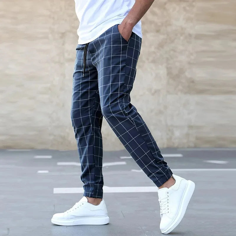 2026 New Spring Autumn Casual Pants Men's Plaid Drawstring Loose Trousers Trend Streetwear Sweatpants Male Business Sport Pants