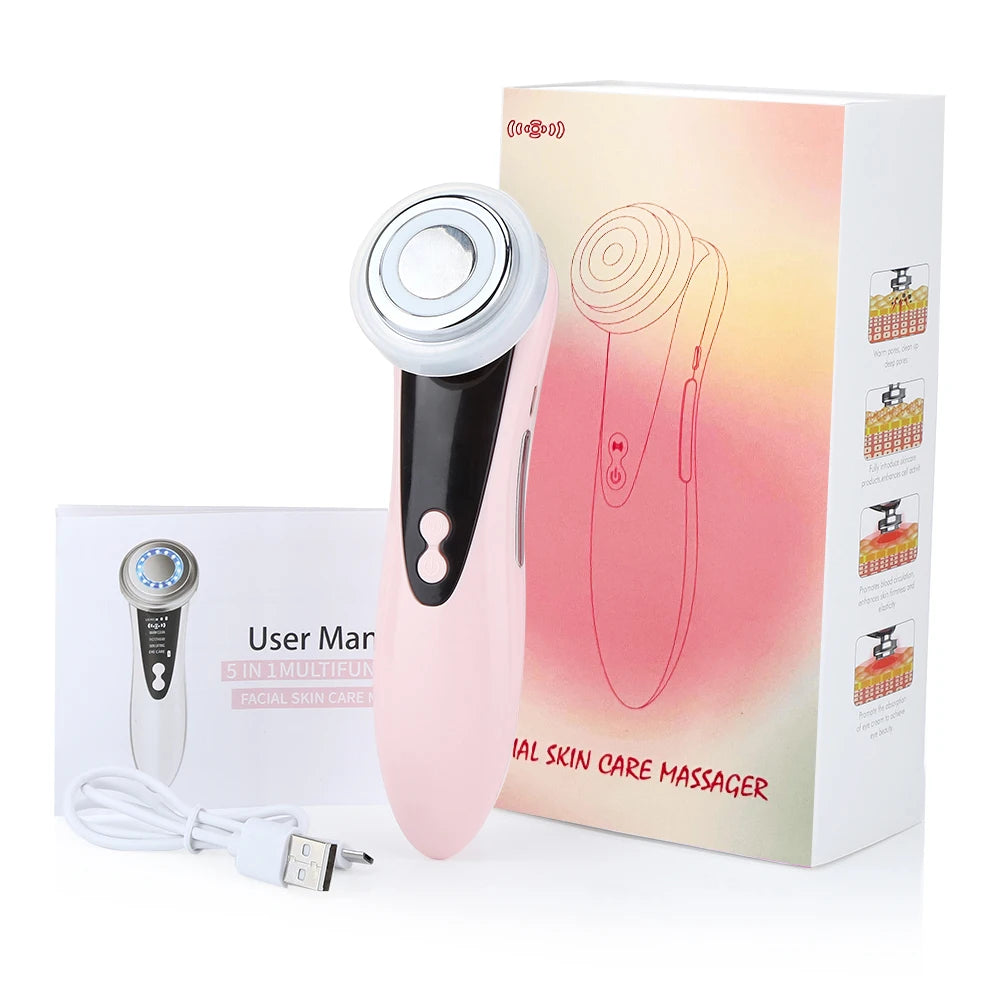 EMS Facial Massager Face Beauty Instrument with Induced Vibration and Hot Compress Face Skin Care Tool LED Light Therapy