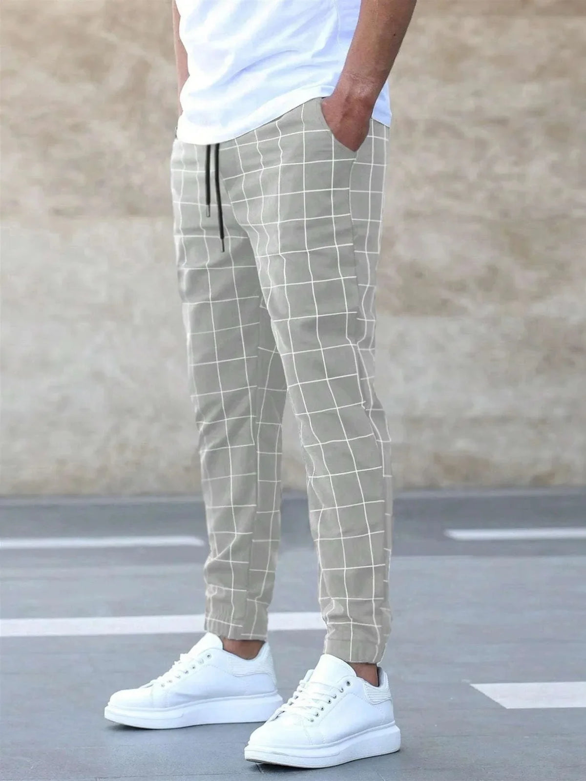 2026 New Spring Autumn Casual Pants Men's Plaid Drawstring Loose Trousers Trend Streetwear Sweatpants Male Business Sport Pants