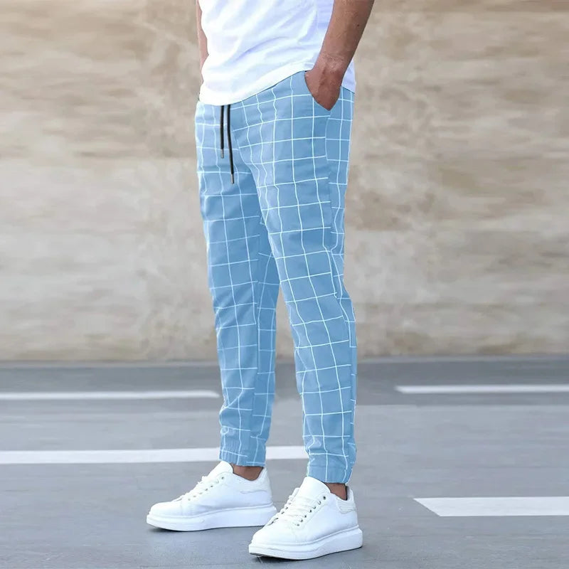 2026 New Spring Autumn Casual Pants Men's Plaid Drawstring Loose Trousers Trend Streetwear Sweatpants Male Business Sport Pants