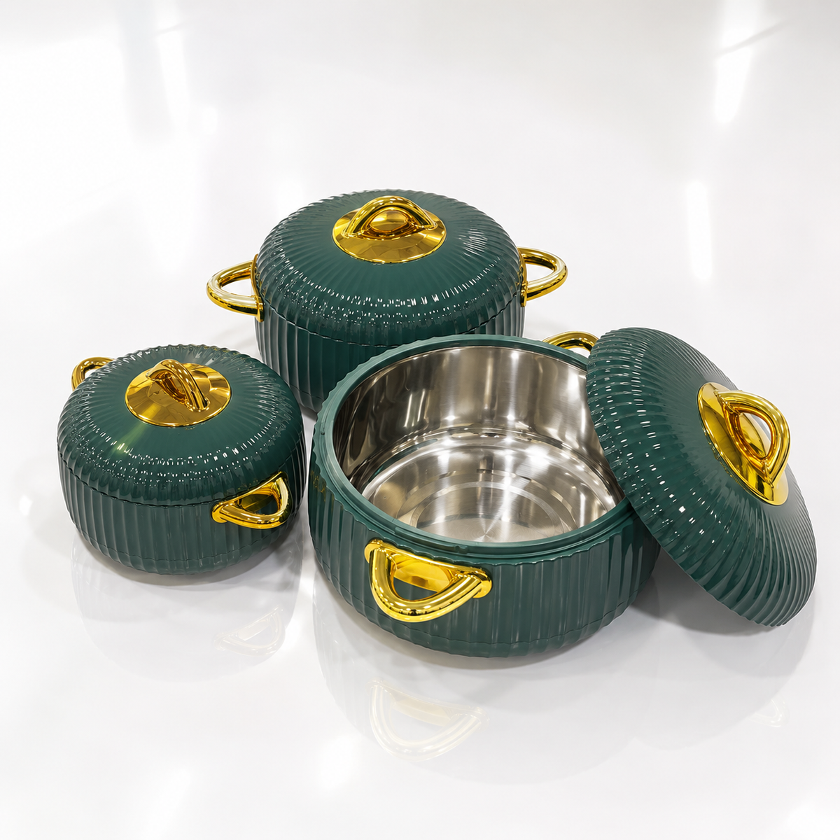 Hotpot 3 pcs Set - 1 Ltr, 2 Ltr & 3.5 Ltr -Green