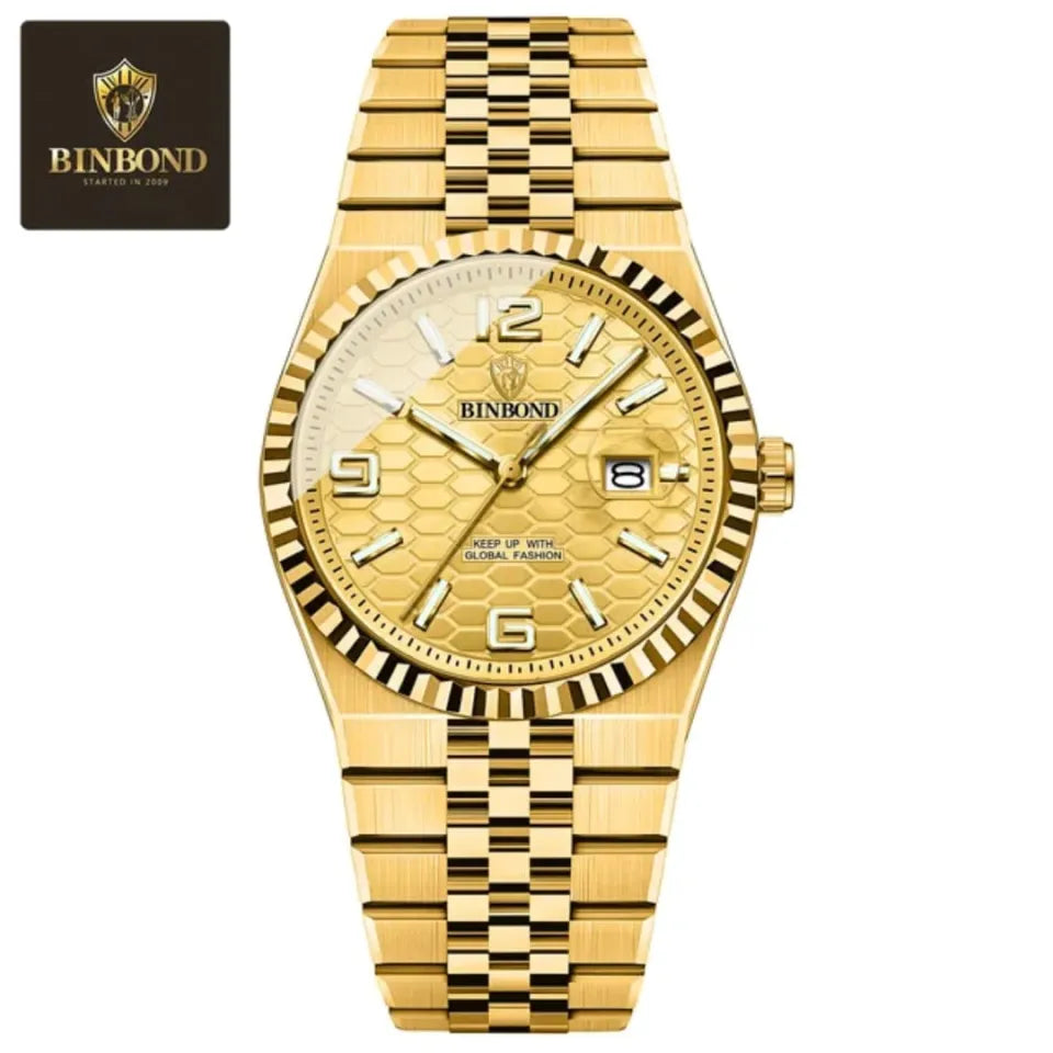 BINBOND MENS WATCH FULL GOLD Only Date