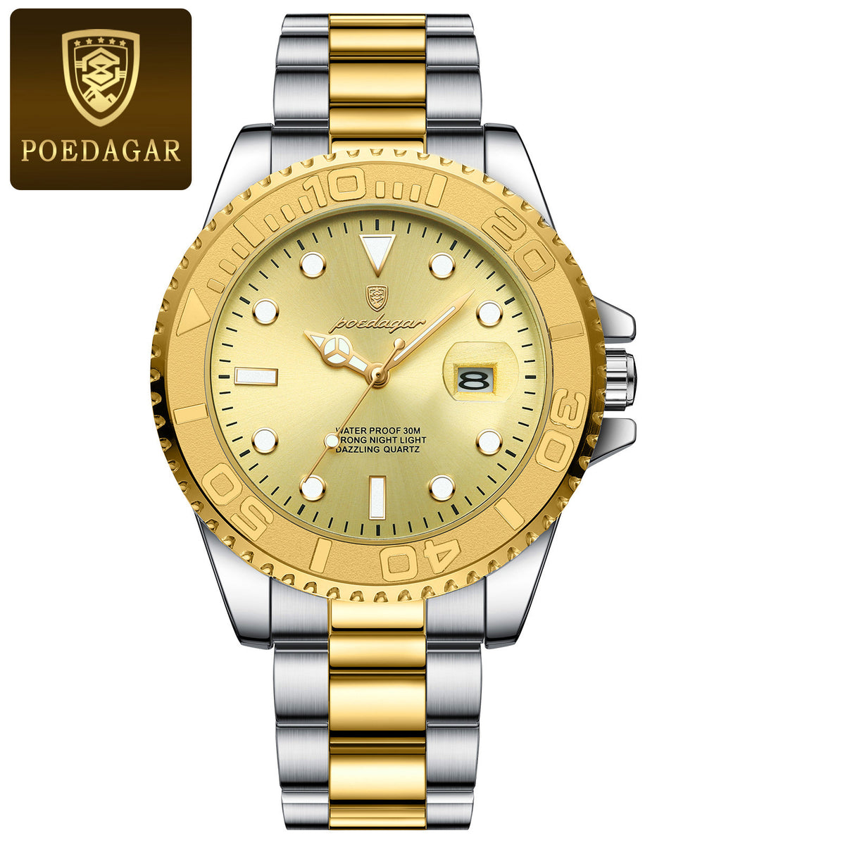 POEDAGAR MENS WATCH TOW TONE GOLDEN