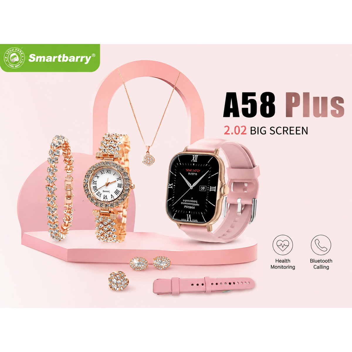 Smartbarry A58 Plus Women's Smartwatch and Jewelry Gift Set