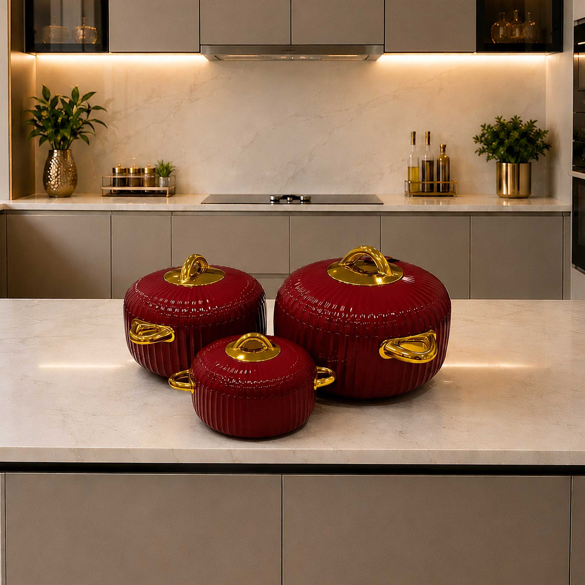 Hotpot 3 pcs Set - 1 Ltr, 2 Ltr & 3.5 Ltr - Red
