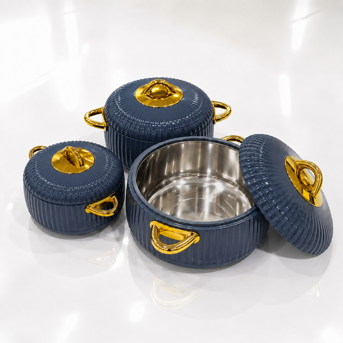 Hotpot 3 pcs Set - 1 Ltr, 2 Ltr & 3.5 Ltr - Blue